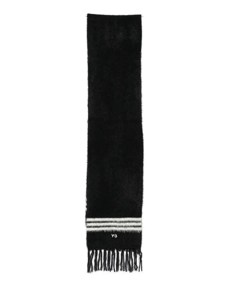 Y-3 stripe-detail fringed scarf - Schwarz Schwarz