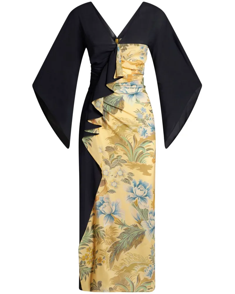 Etro Gerüschtes Kleid mit Blumen-Print - Schwarz Schwarz