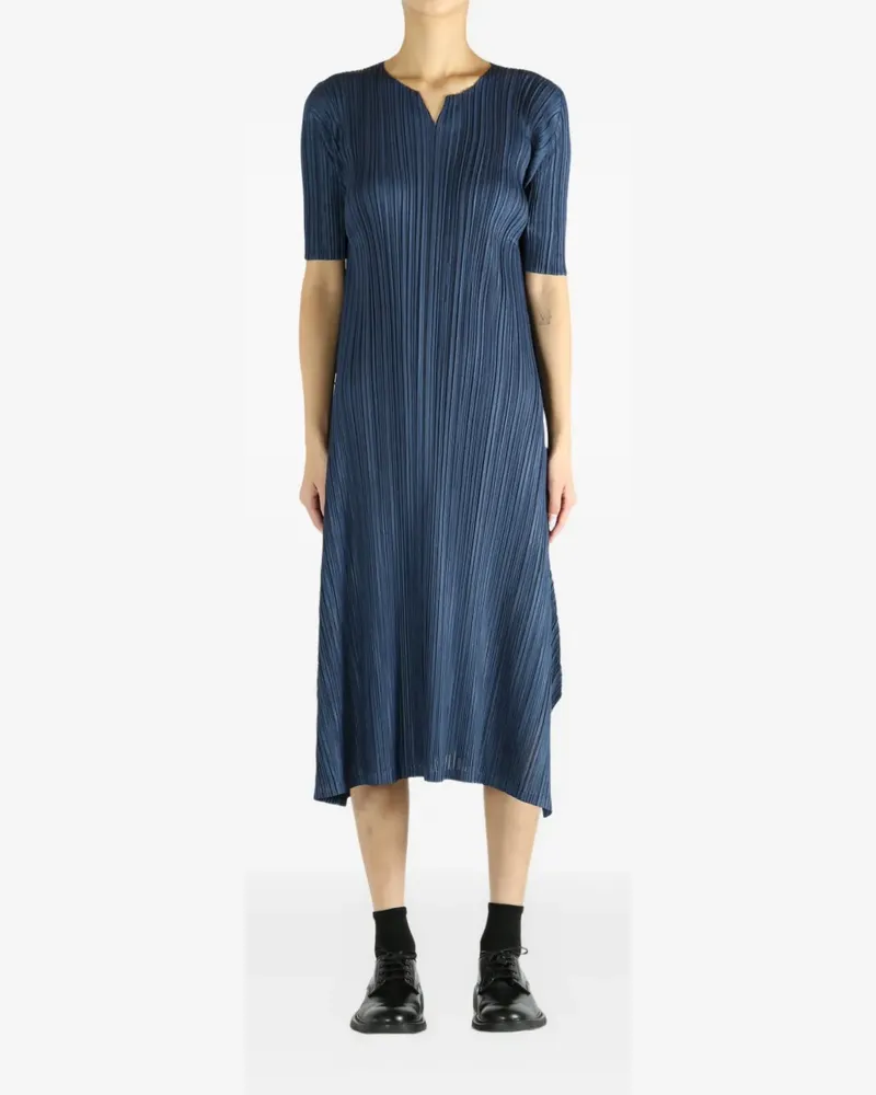 Issey Miyake Pleated short-sleeve dress - Blau Blau
