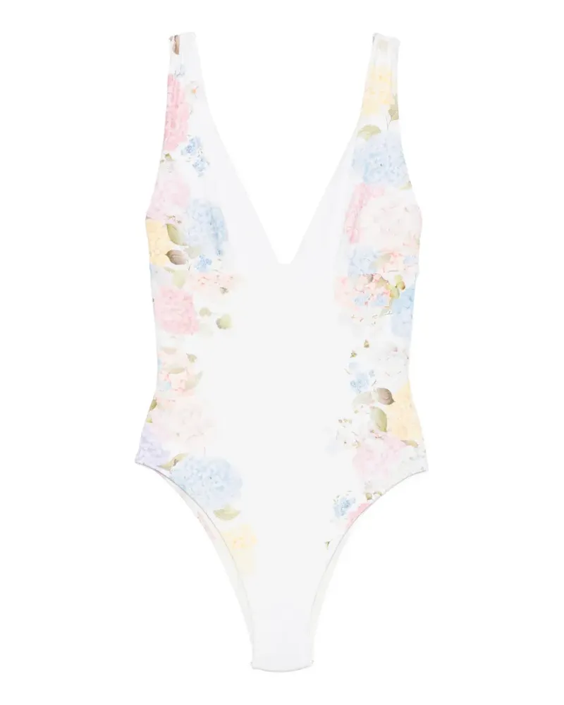 MC2 Saint Barth floral-print V-neck swimsuit - Weiß Weiß