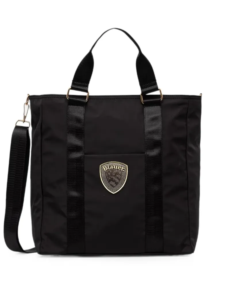 Blauer logo-patch tote bag - Schwarz Schwarz