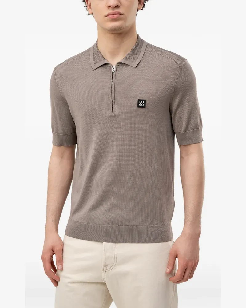 HUGO BOSS quarter-zip logo-patch polo - Braun Braun
