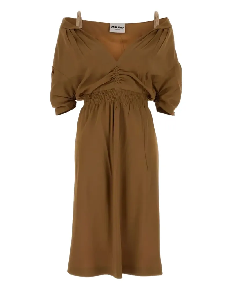 Miu Miu gathered V-neck midi dress - Braun Braun