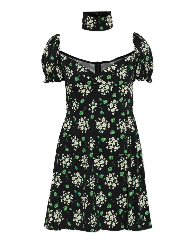 Dolce & Gabbana puff-sleeve floral mini dress - Schwarz Schwarz