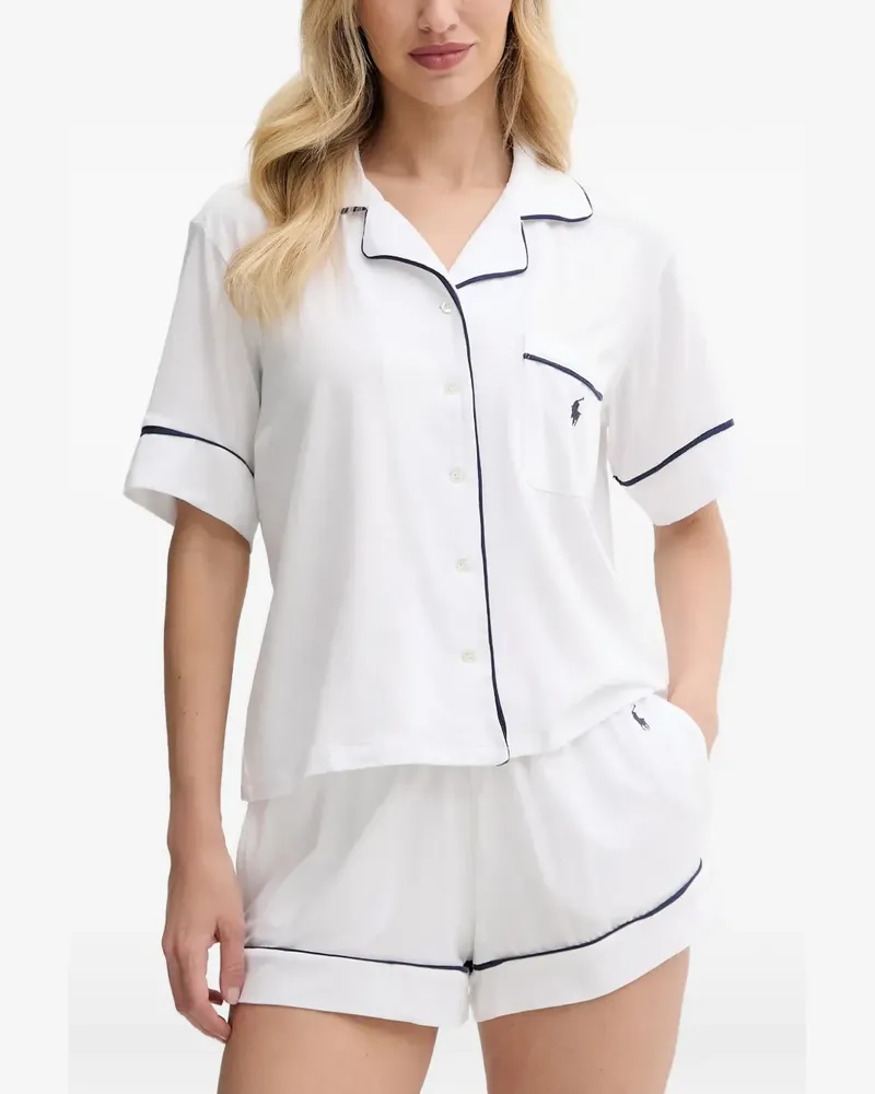 Ralph Lauren Bestickter Pyjama mit Paspelierung - Weiß Weiß
