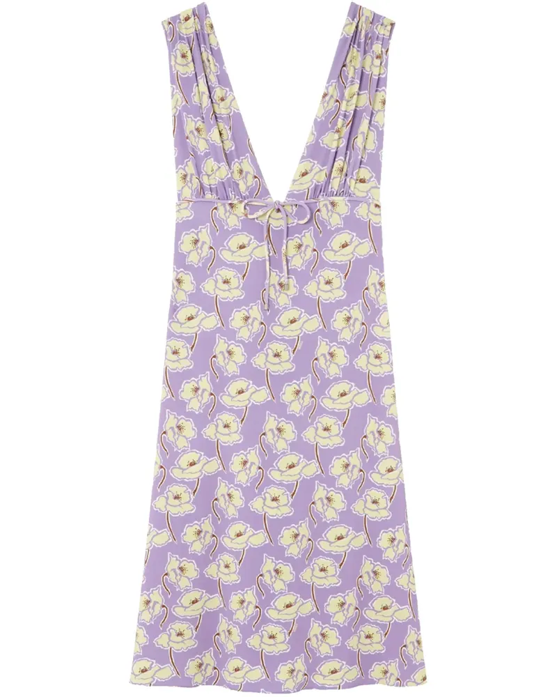 Versace Poppies Midikleid mit V-Ausschnitt - Violett Violett