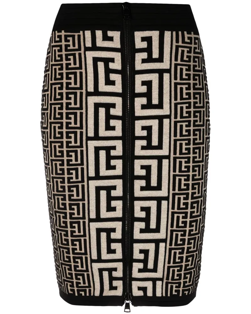 Balmain Midirock mit Monogramm - Nude Nude