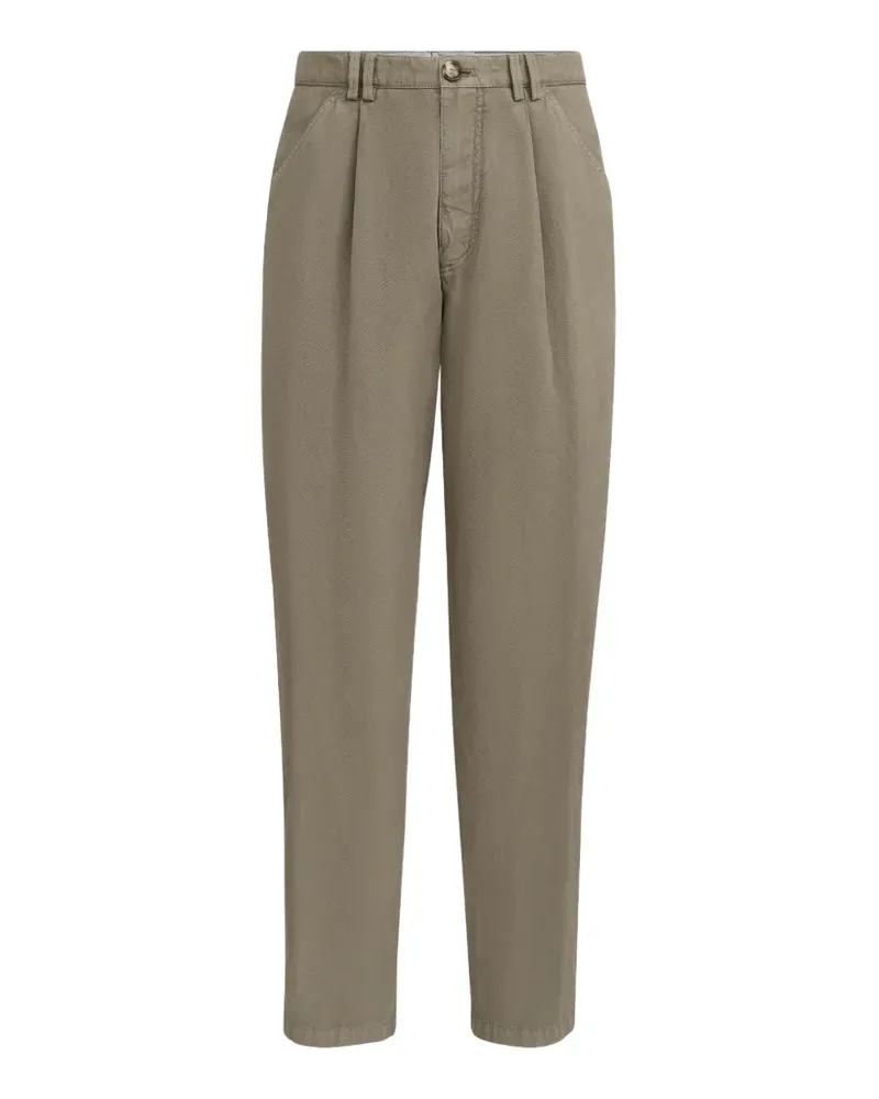 Brunello Cucinelli Stückgefärbte Hose aus Baumwoll-Leinengemisch mit Falte - Grün Grün