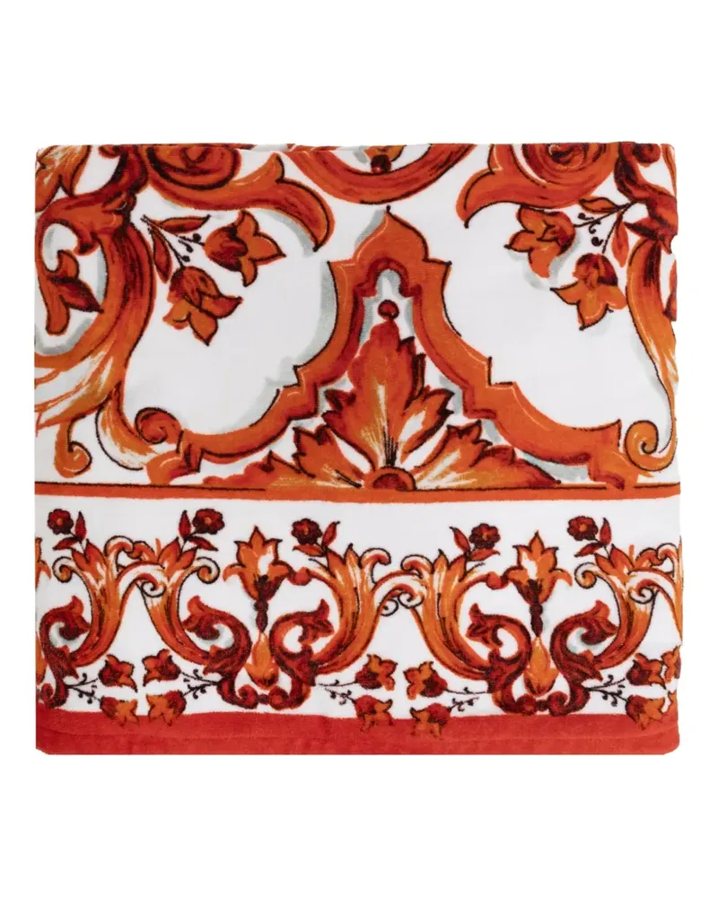 Dolce & Gabbana Strandtuch mit Majolica-Print - Weiß Weiß