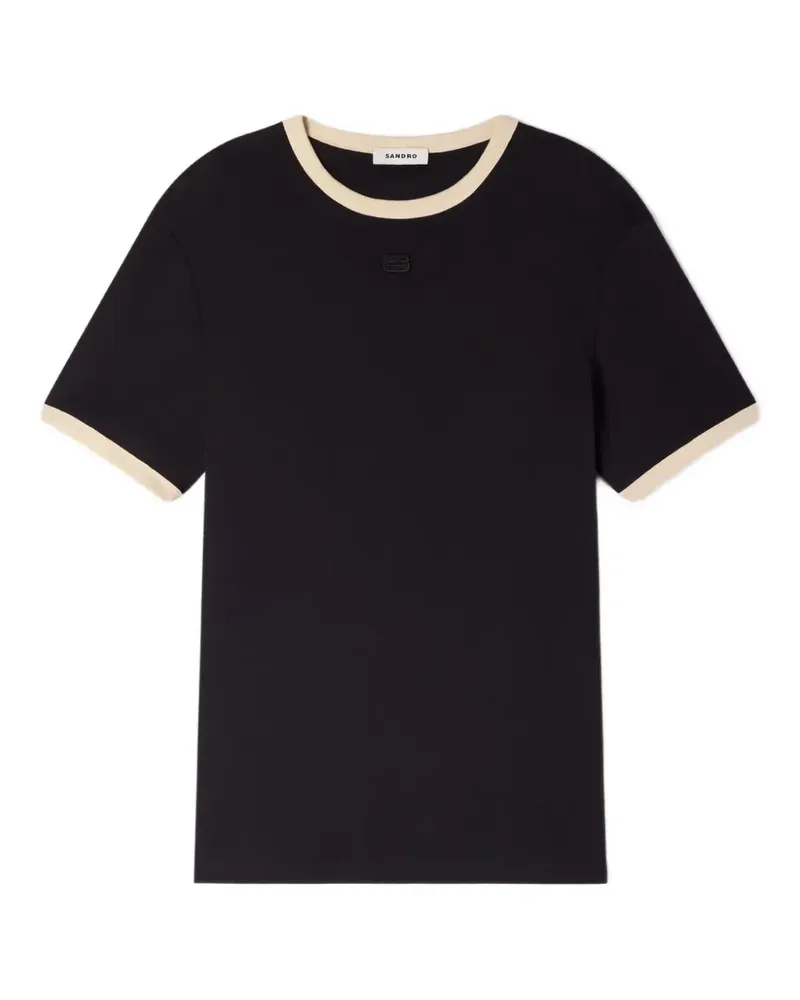 Sandro T-Shirt mit Kontrastbesatz - Schwarz Schwarz
