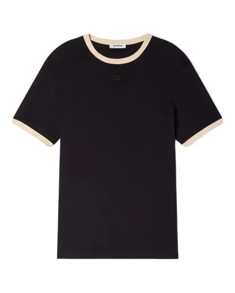 Sandro T-Shirt mit Kontrastbesatz - Schwarz Schwarz