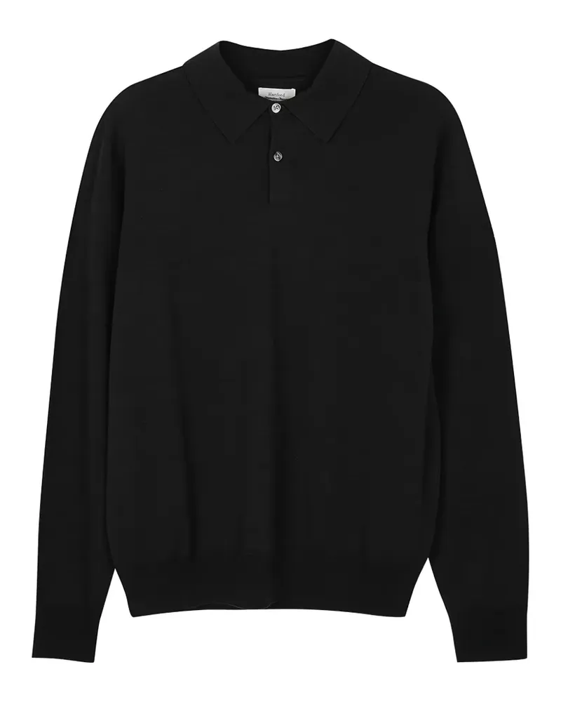 Hartford Langarm-Polopullover aus Merinowolle - Schwarz Schwarz