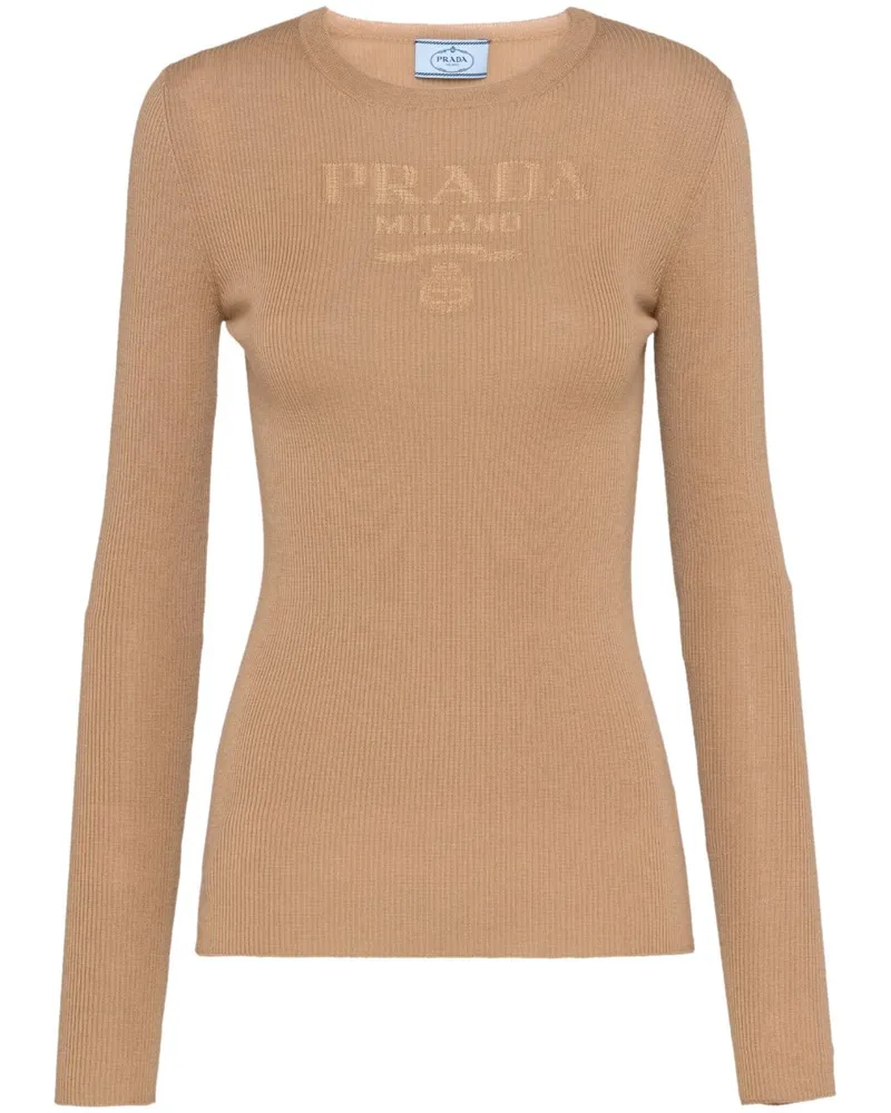 Prada Pullover mit Intarsien-Logo - Braun Braun