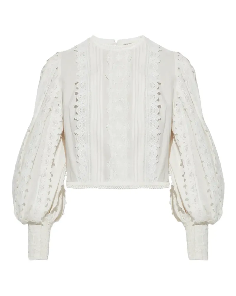 AllSaints Hart Spitzenoberteil mit Ballonärmeln - Weiß Weiß