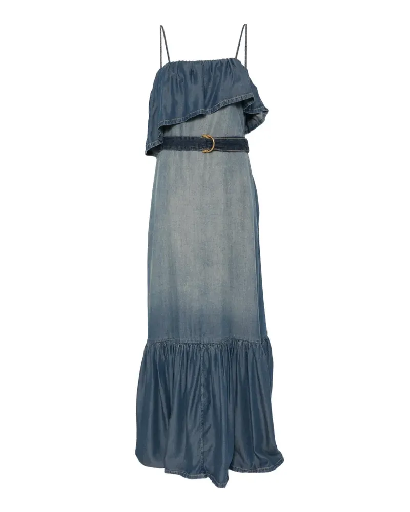 Pinko ruffled belted denim maxi dress - Blau Blau