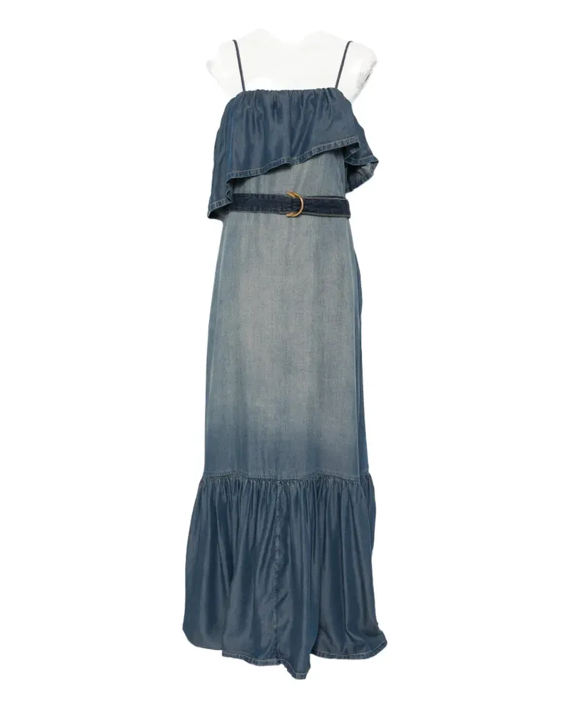 Pinko ruffled belted denim maxi dress - Blau Blau