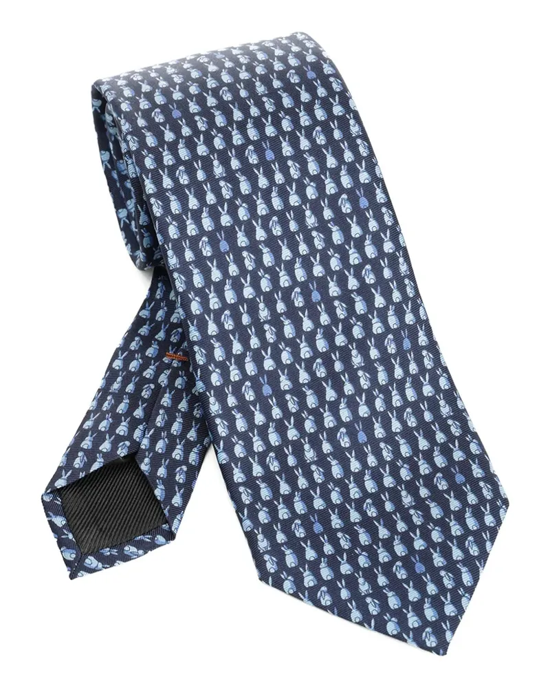 Ermenegildo Zegna Seidenkrawatte mit Hasen-Print - Blau Blau