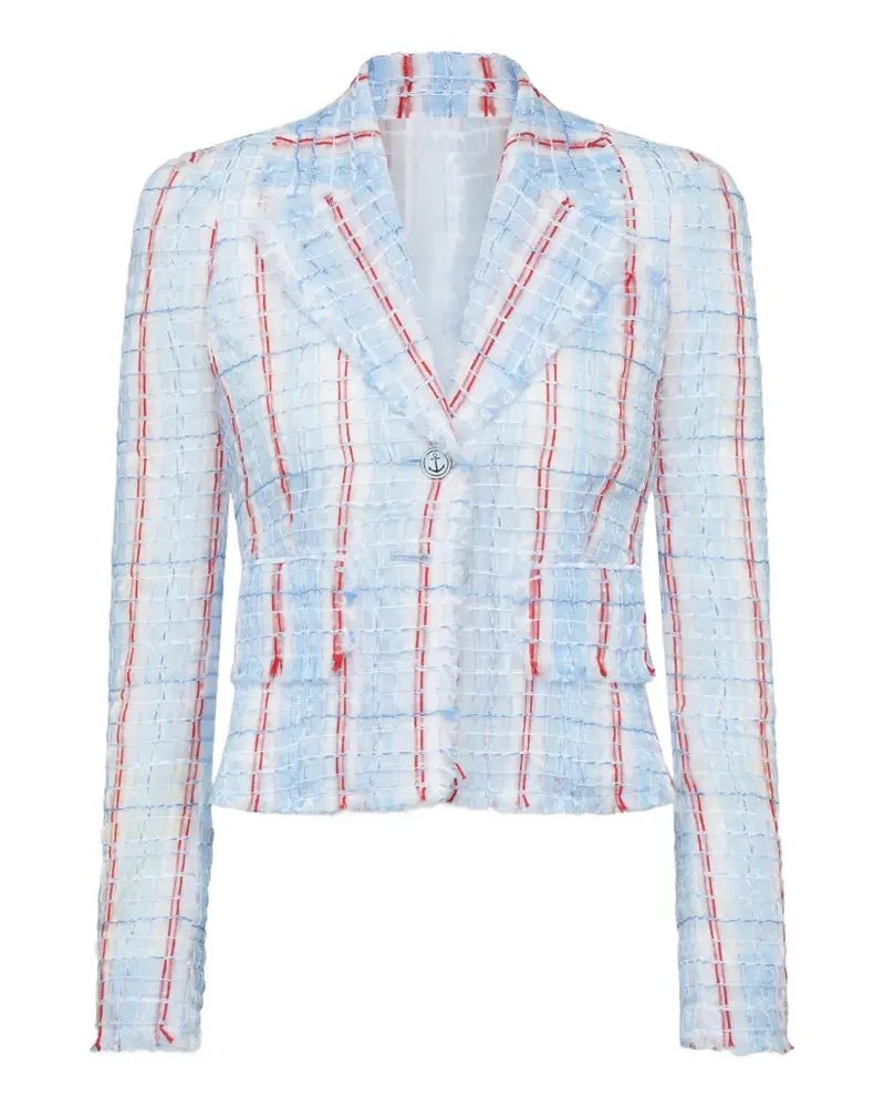 Thom Browne striped frayed tweed jacket - Blau Blau