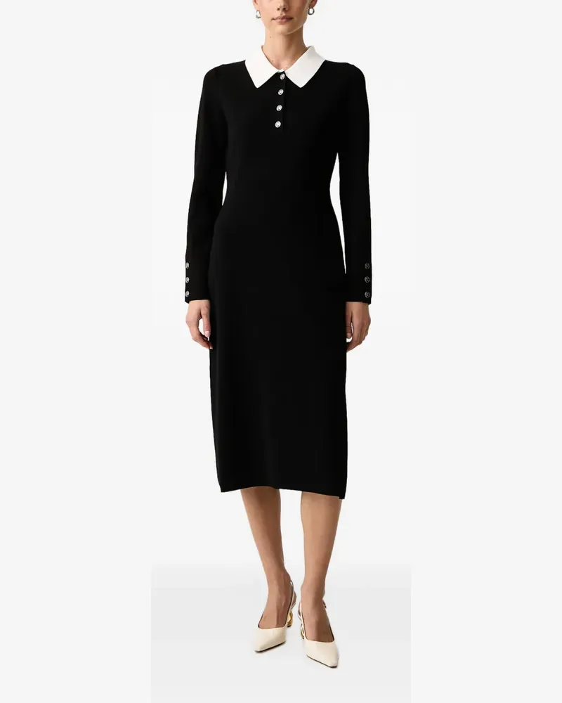 Karl Lagerfeld Midikleid mit Logo-Knopf und Kontrastkragen - Schwarz Schwarz