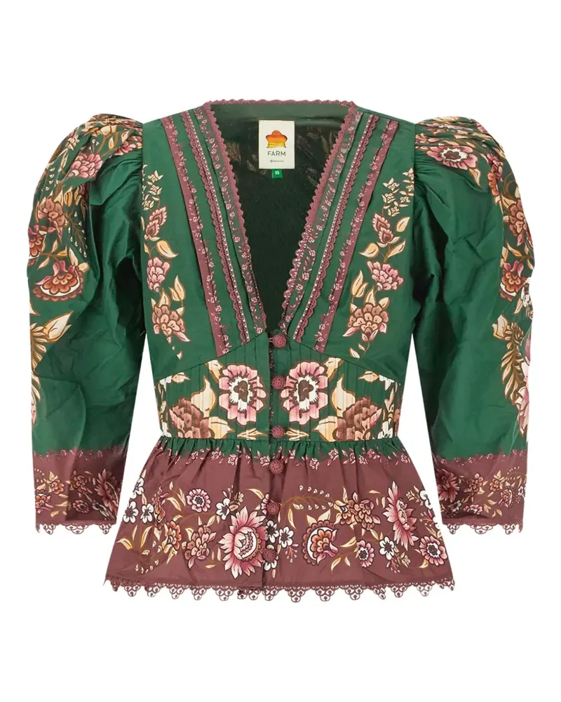 FARM Rio Geblümte Bluse mit Puffärmeln - Grün Grün