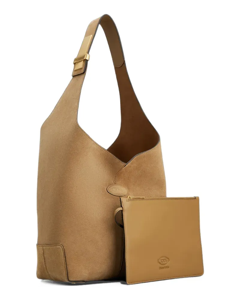TOD'S Di Bag Folio shoulder bag in suede small - Nude Nude