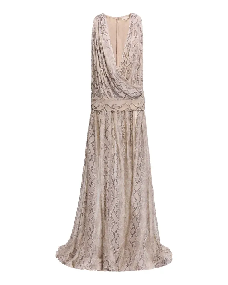 Elie Saab Seiden-Maxikleid mit Python-Print - Nude Nude