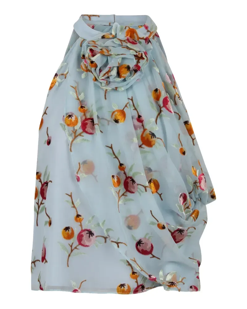 Sea floral-embroidered draped top - Blau Blau