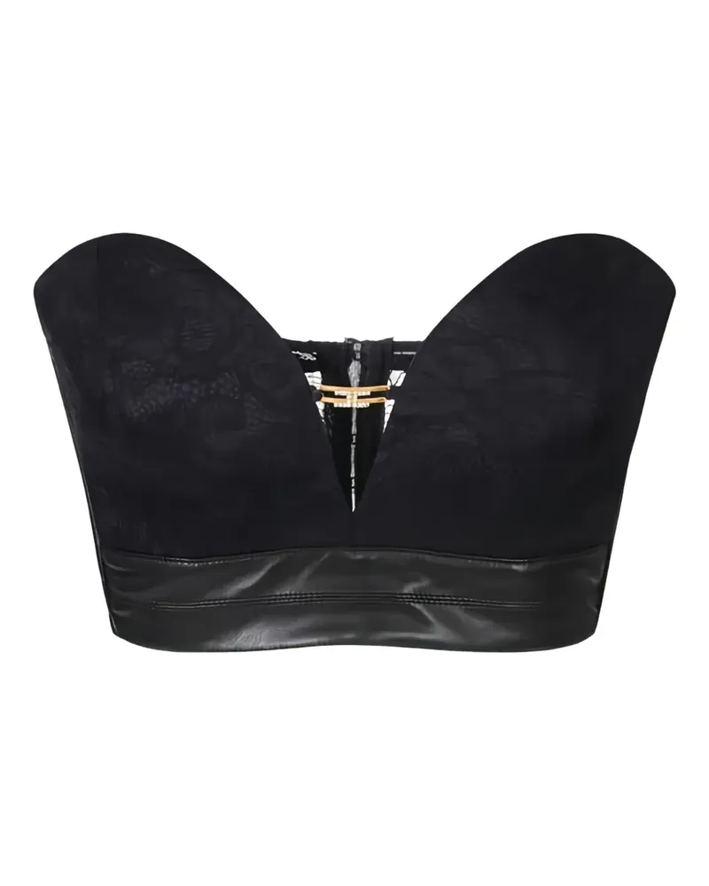 Elisabetta Franchi Bustier-Top mit Blumenspitzen-Logo - Schwarz Schwarz
