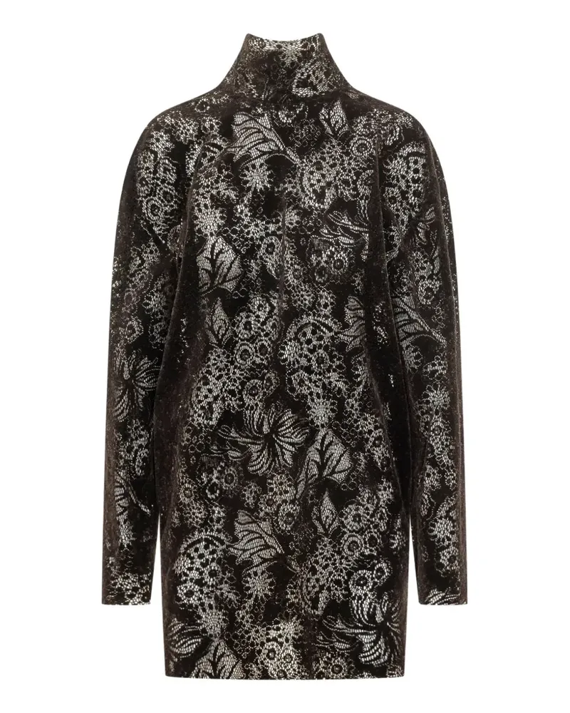 MSGM floral-lace pussy-bow mini dress - Braun Braun