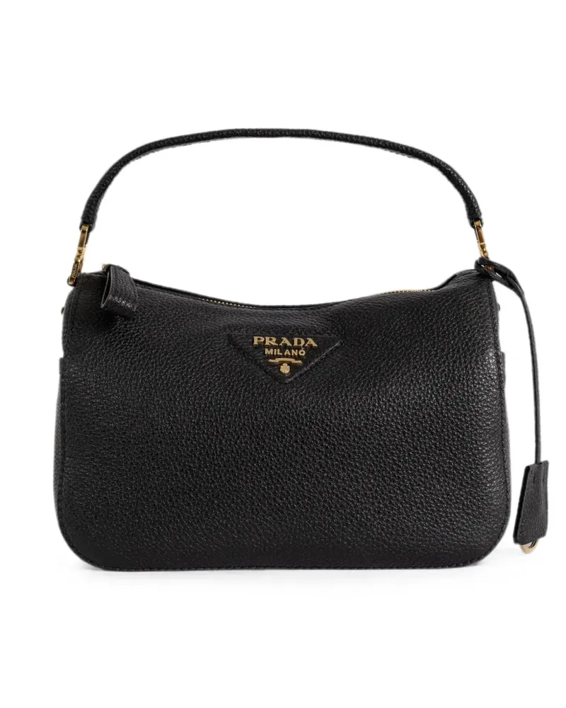 Prada small logo-plaque leather shoulder bag - Schwarz Schwarz