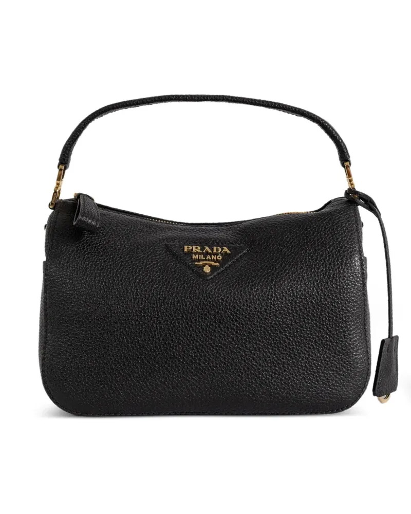 Prada Kleine Schultertasche mit Logo-Schild - Schwarz Schwarz