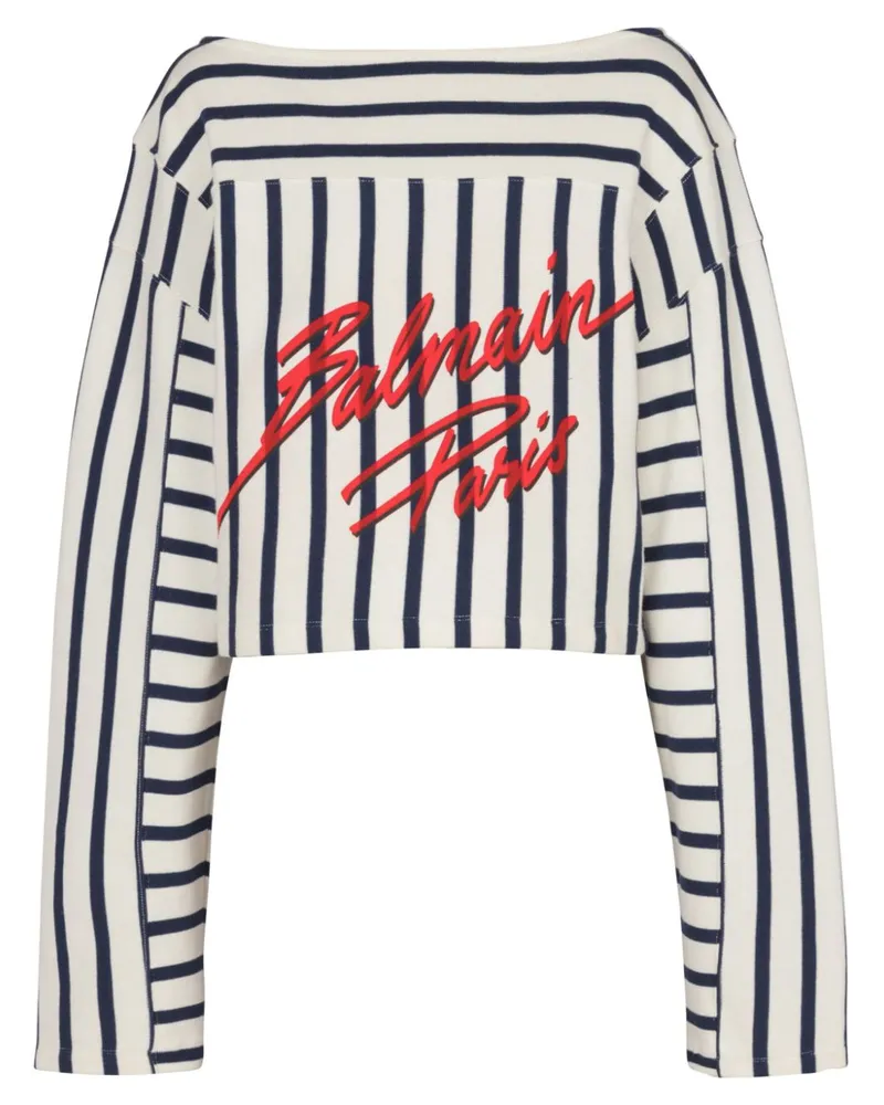 Balmain Gestreiftes Oberteil - Weiß Weiß