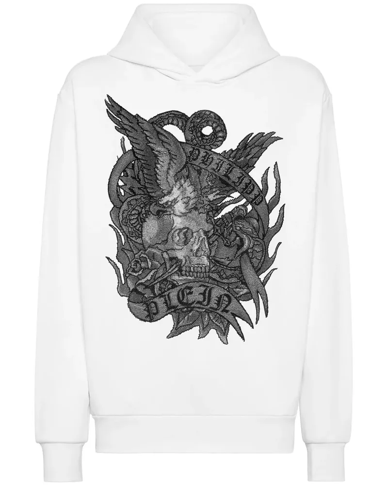 Philipp Plein Crystal Tattoo Hoodie mit Kristallen - Weiß Weiß
