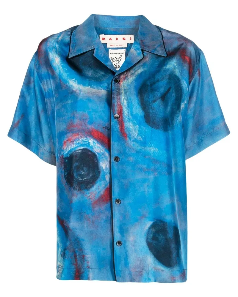 Marni Seidenhemd mit abstraktem Print - Blau Blau