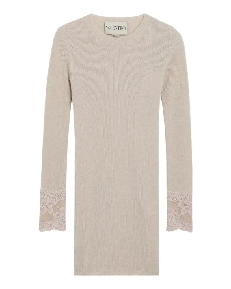 Valentino Garavani Gerippter Strickpullover mit Spitzenbesatz - Nude Nude