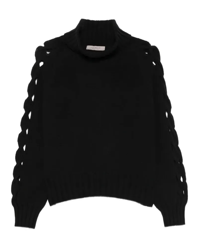 D.EXTERIOR Stehkragen-Pullover mit geflochtenen Ärmeln - Schwarz Schwarz
