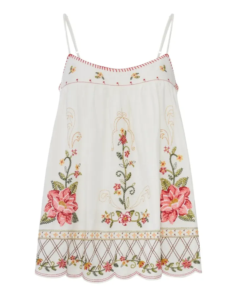 FARM Rio Flower Embroidery scalloped-hem blouse - Weiß Weiß