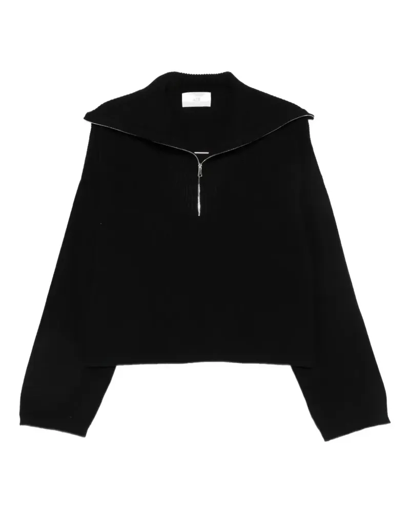 SOLOTRE Gerippter Pullover mit kurzem Reißverschluss - Schwarz Schwarz
