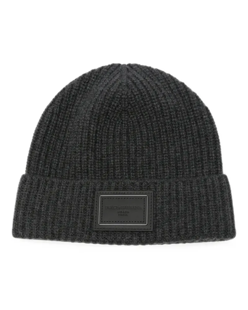 Dolce & Gabbana Gerippte Beanie mit Logo-Patch - Grau Grau