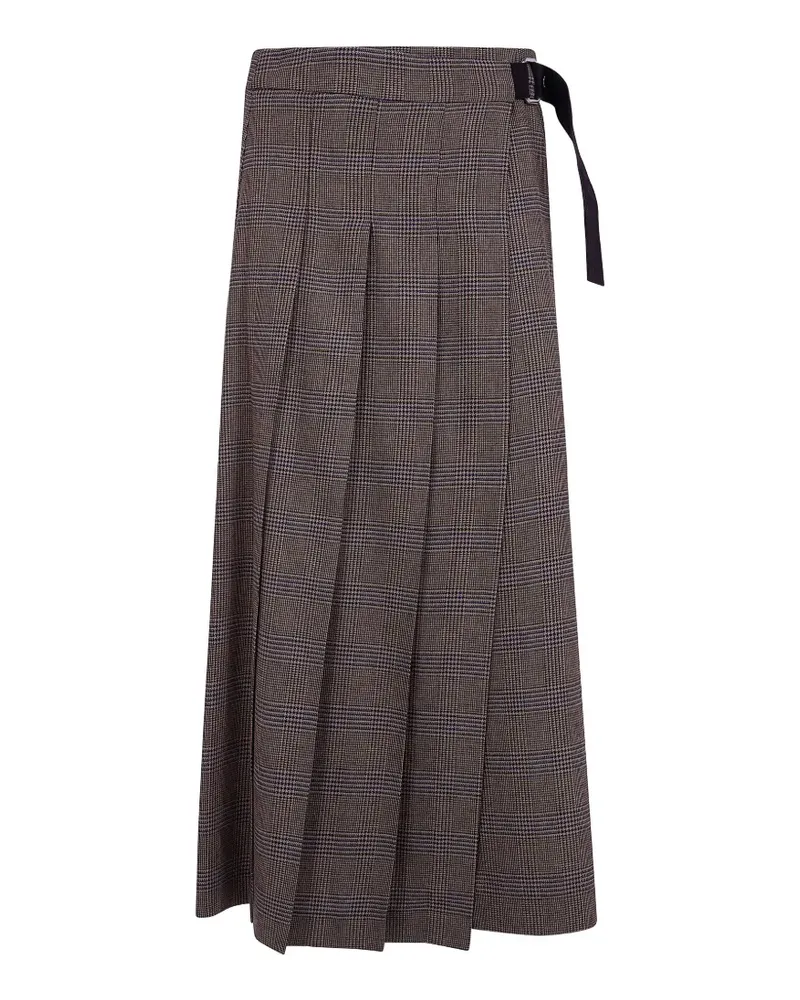 P.A.R.O.S.H. P.A.R.O H. pleated Prince of Wales check midi skirt - Braun Braun
