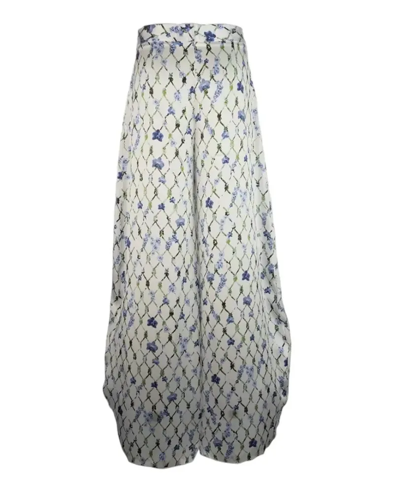 Genny floral-print lattice-pattern trousers - Nude Nude