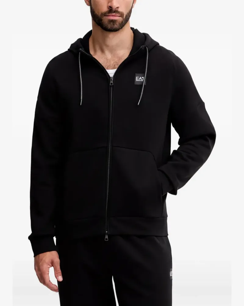 EA7 logo-embroidered zip-up hoodie - Schwarz Schwarz
