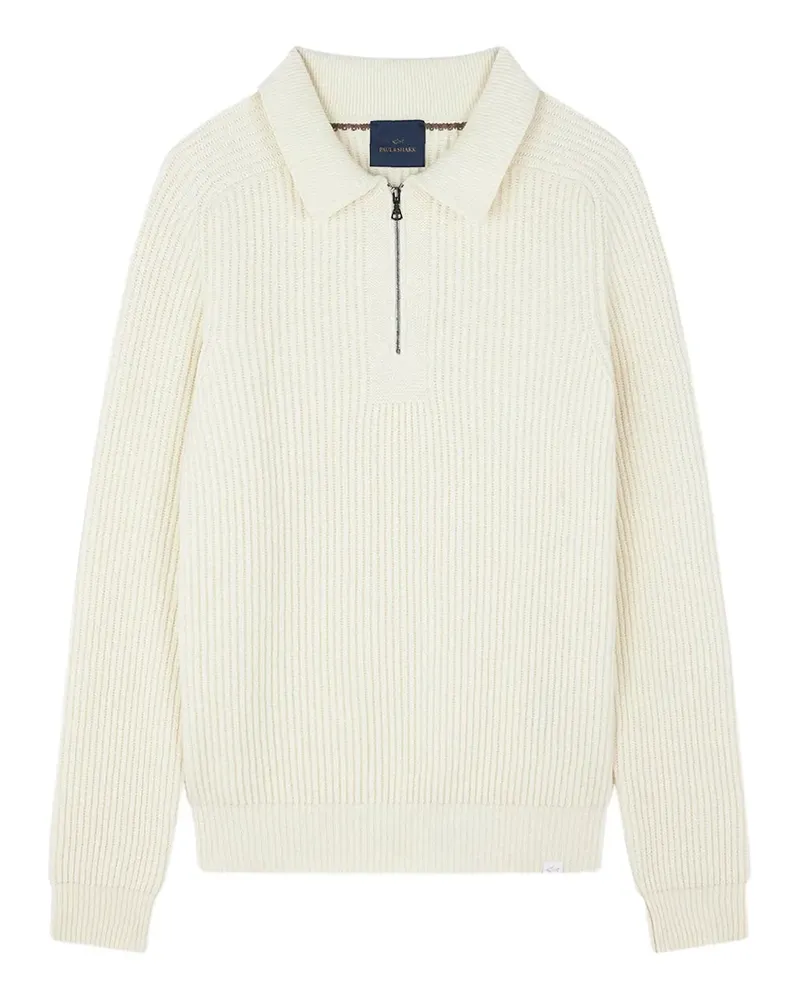 Paul & Shark Gerippter Pullover mit Reißverschluss - Weiß Weiß
