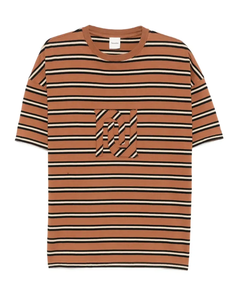 Nanushka Wren monogram-patch striped T-shirt - Braun Braun