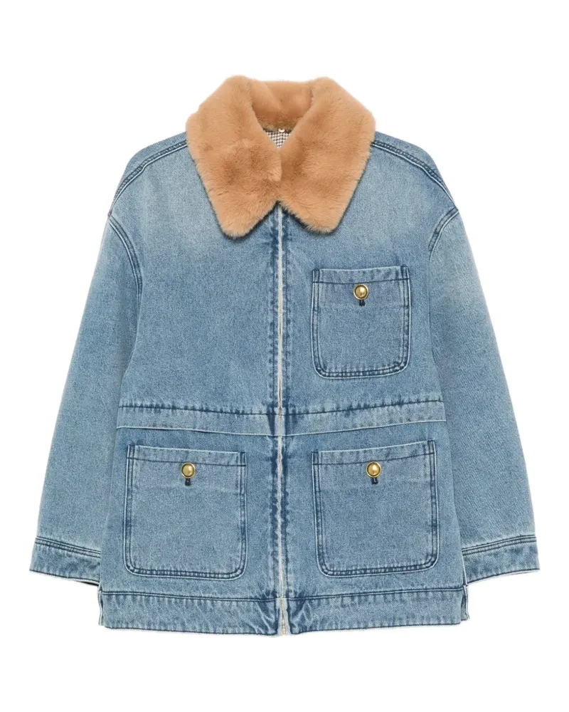 Sandro Jeansmantel mit Kragen aus Faux Fur - Blau Blau