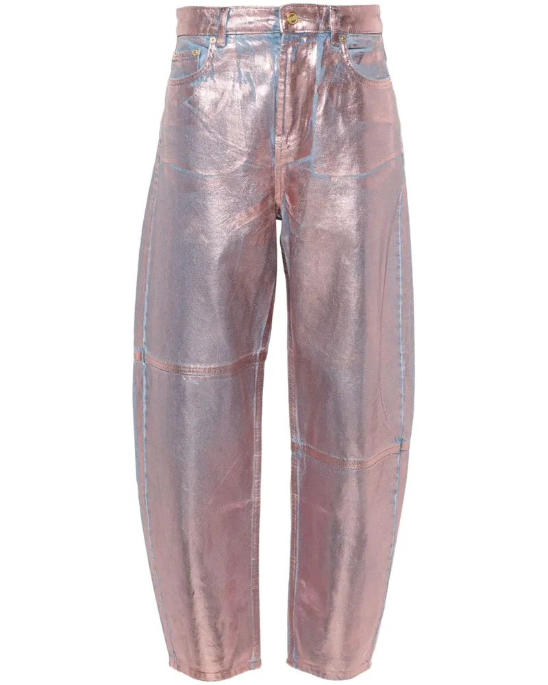 Ganni Hoch sitzende Foil Stary Tapered-Jeans Rosa