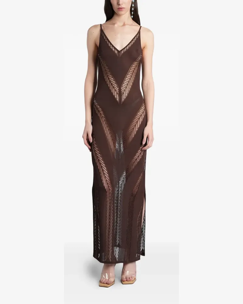 Cult Gaia Elza pointelle-knit side-slit maxi dress - Braun Braun
