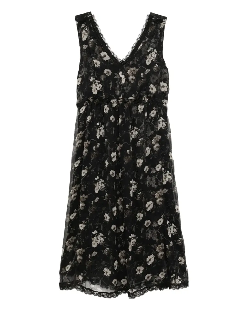 R13 Seidenkleid mit Blumen-Print - Schwarz Schwarz