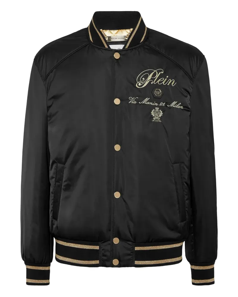 Philipp Plein Bomberjacke aus Satin mit Stickerei - Schwarz Schwarz