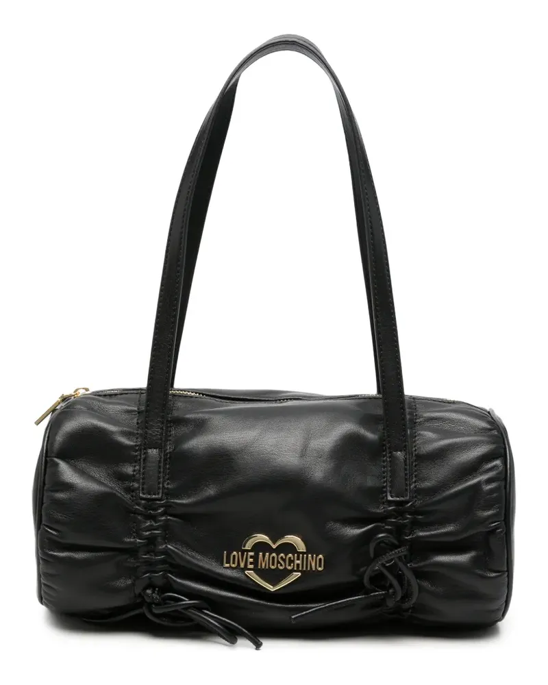 Moschino Geraffter Tote Bag mit Herz-Schild - Schwarz Schwarz